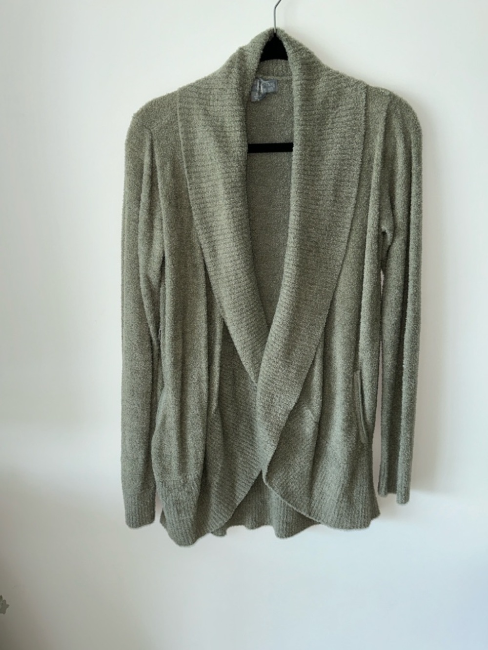 Barefoot Dreams Olive Green Open-Front Shawl Collar Cardigan